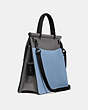 COACH®,WILLIS TOP HANDLE IN COLORBLOCK,Leather,Medium,Pewter/Cornflower Multi,Angle View
