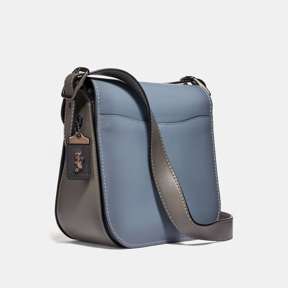 COACH®,COURIER BAG IN COLORBLOCK,Leather,Medium,Pewter/Cornflower Multi,Angle View