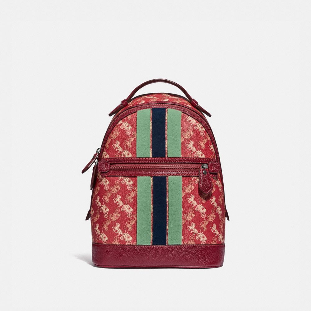 Pewter Deep Red Barrow Backpack With Horse And Carriage Print And Varsity Stripe