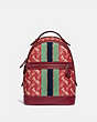 COACH®,BARROW BACKPACK WITH HORSE AND CARRIAGE PRINT AND VARSITY STRIPE,Coated Canvas/Pebble Leather,Large,Pewter/Deep Red,Front View