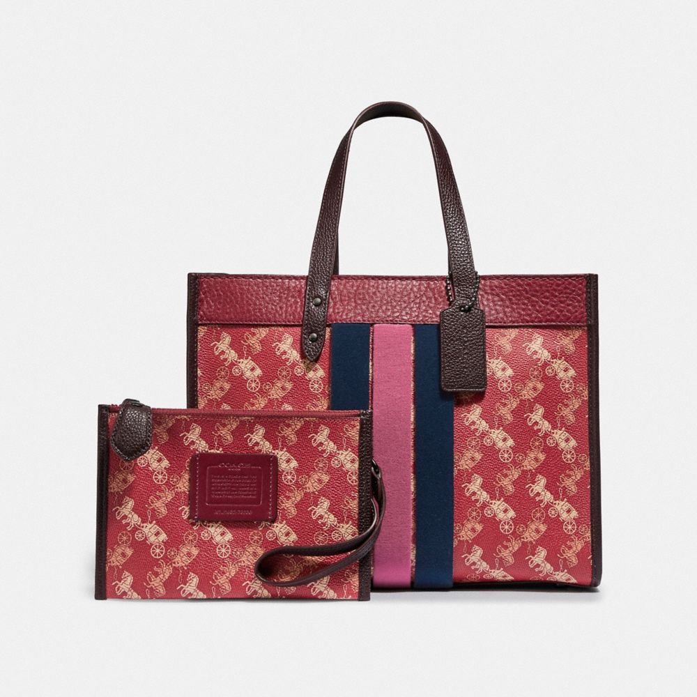 COACH®,Field Tote 30 With Horse And Carriage Print And Varsity Stripe,,Closer View