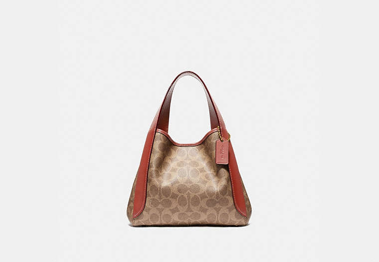COACH®,HADLEY HOBO 21 IN SIGNATURE CANVAS,Signature Coated Canvas,Brass/Tan/Rust,Front View image number 0
