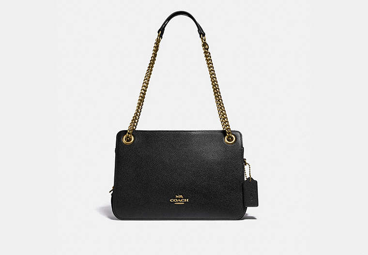 COACH®,BRYANT CONVERTIBLE CARRYALL,Smooth Leather/Pebble Leather/Suede,Large,Brass/Black,Front View