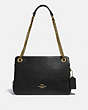 COACH®,BRYANT CONVERTIBLE CARRYALL,Smooth Leather/Pebble Leather/Suede,Large,Brass/Black,Front View