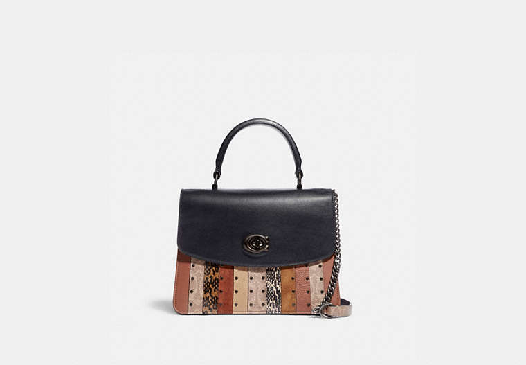 Parker Top Handle With Signature Canvas Patchwork Stripes And Snakeskin Detail