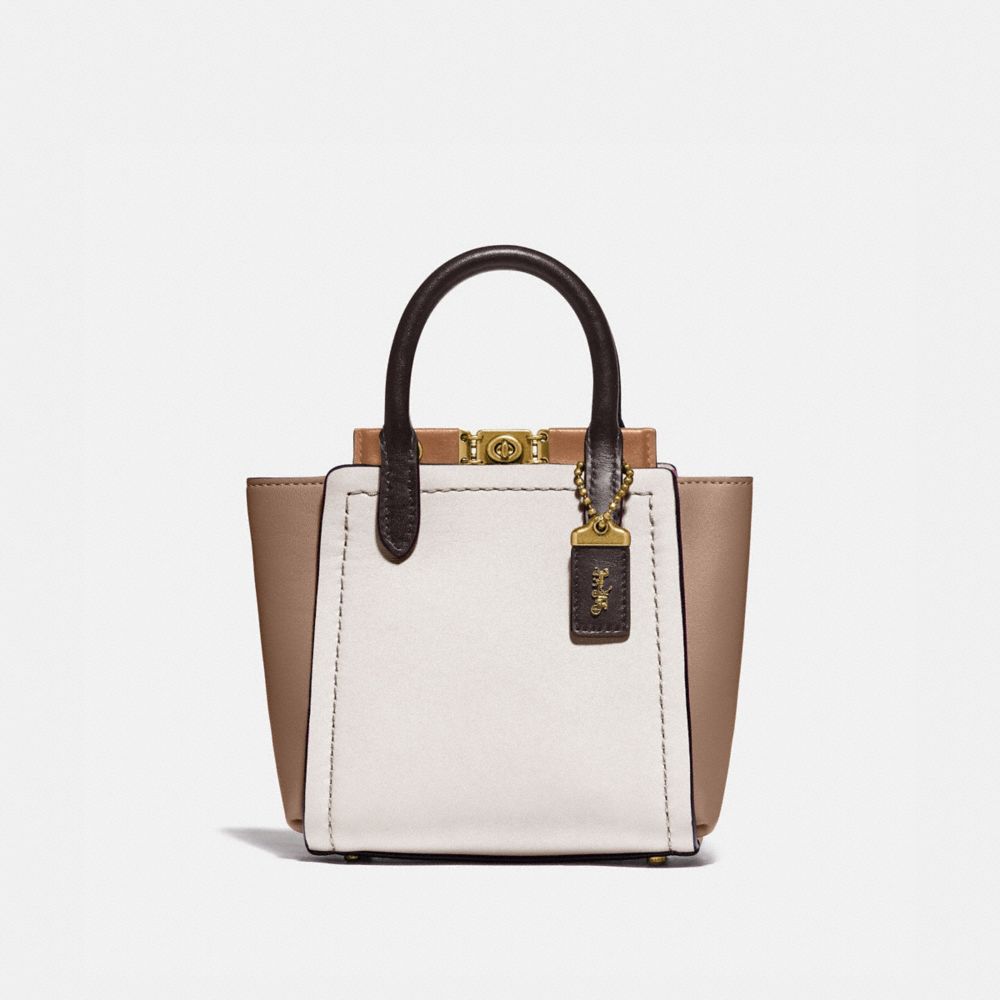 COACH®,TROUPE TOTE 16 IN COLORBLOCK,Leather,Medium,Brass/Chalk Multi,Front View