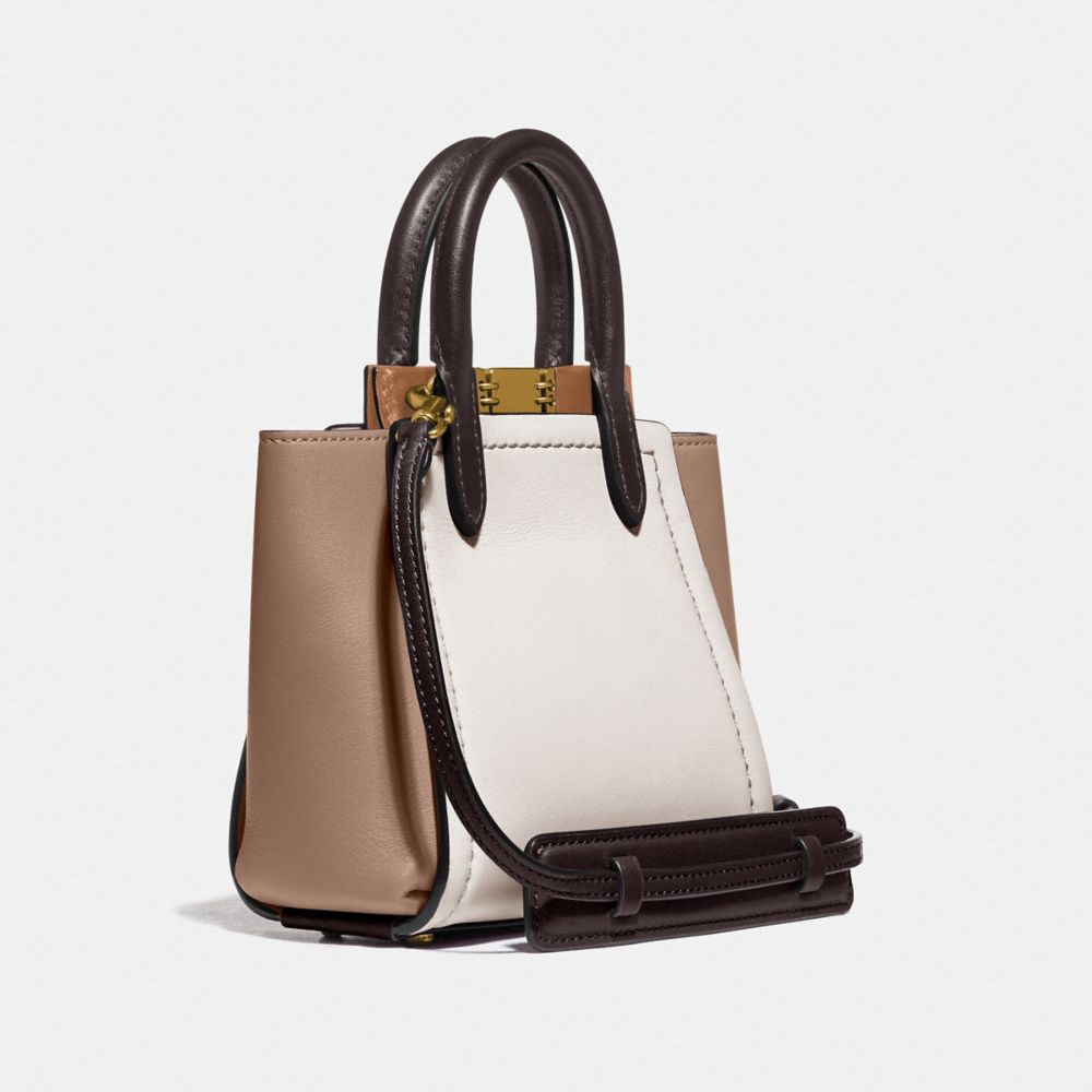 COACH®,TROUPE TOTE 16 IN COLORBLOCK,Leather,Medium,Brass/Chalk Multi,Angle View