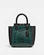 COACH®,TROUPE TOTE 16 IN SNAKESKIN,Leather,Small,Pewter/Pine Green,Front View