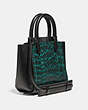 COACH®,TROUPE TOTE 16 IN SNAKESKIN,Leather,Small,Pewter/Pine Green,Angle View