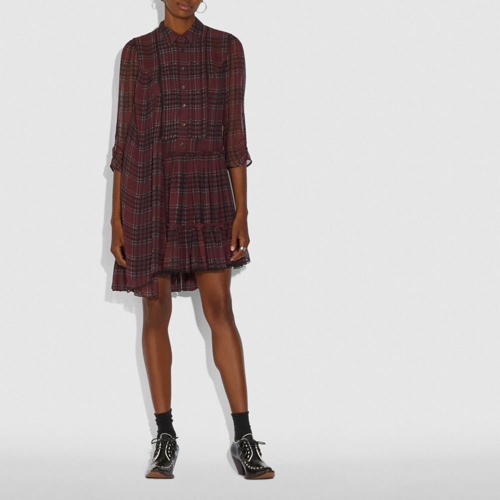 COACH®,PRINTED ASYMMETRICAL DRESS,mixedmaterial,Wine,Scale View