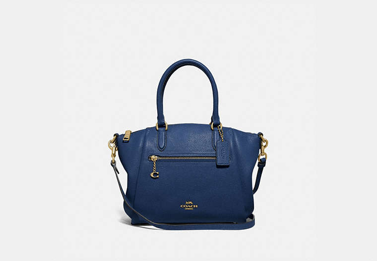 COACH®,ELISE SATCHEL BAG,Pebbled Leather,Medium,Brass/Deep Blue,Front View