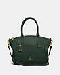 COACH®,ELISE SATCHEL,Pebbled Leather,Medium,Gold/Amazon Green,Front View