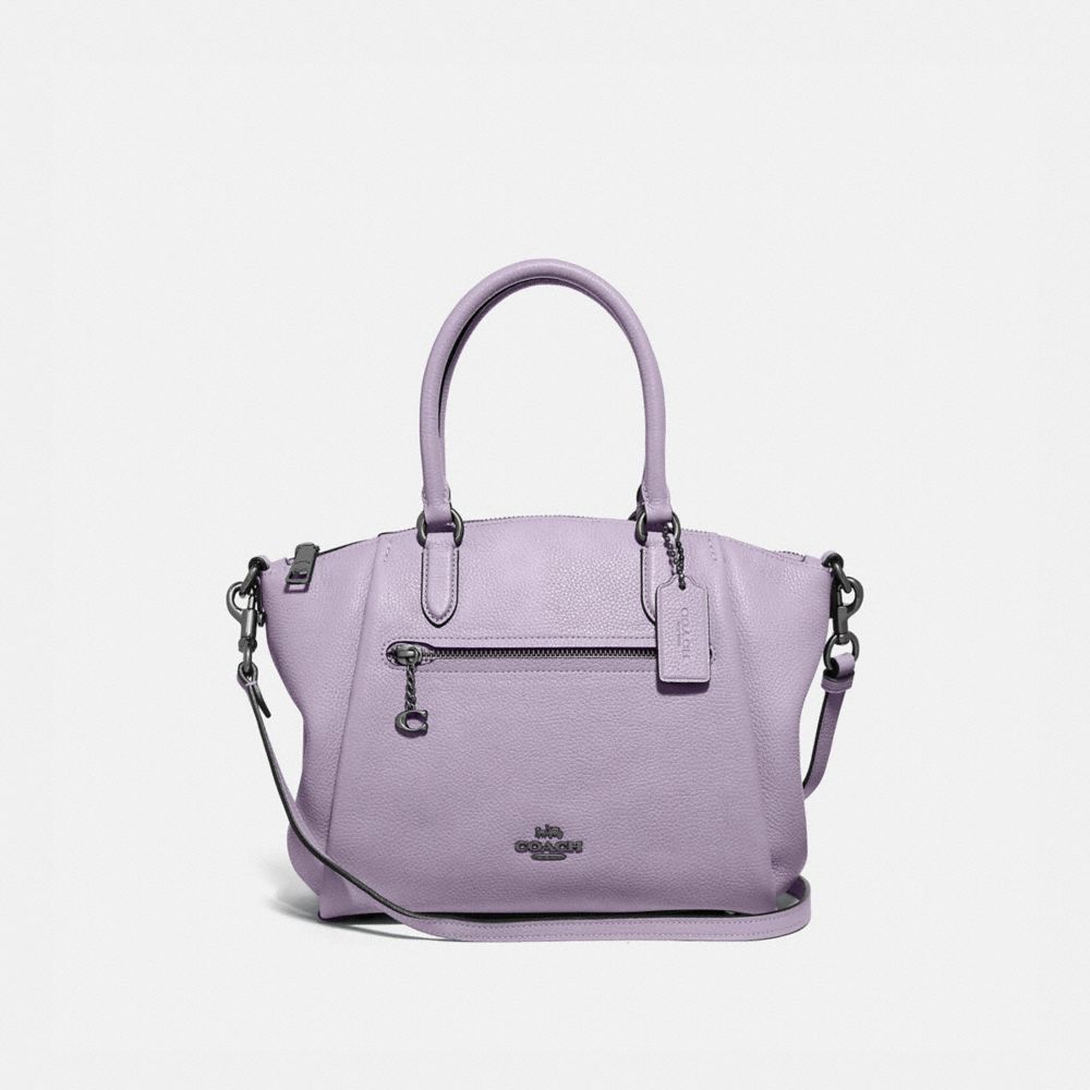 COACH®,SACOCHE ELISE,Cuir galet poli,Bronze/Lilas doux,Front View