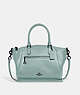 COACH®,ELISE SATCHEL BAG,Pebbled Leather,Medium,Pewter/Aqua,Front View