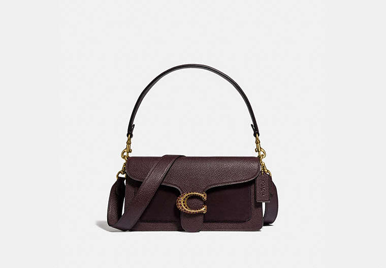 COACH®,TABBY SHOULDER BAG 26,Smooth Leather/Pebble Leather/Suede,Medium,Brass/Oxblood,Front View