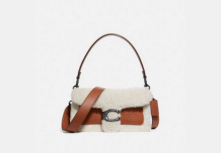 COACH®,TABBY SHOULDER BAG 26,Smooth Leather/Embossed Leather/Suede/Shearling,Medium,Pewter/1941 Saddle,Front View