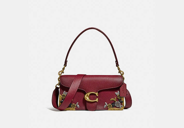 COACH®,TABBY SHOULDER BAG 26 WITH TEA ROSE,Pebble Leather,Medium,Brass/Deep Red,Front View