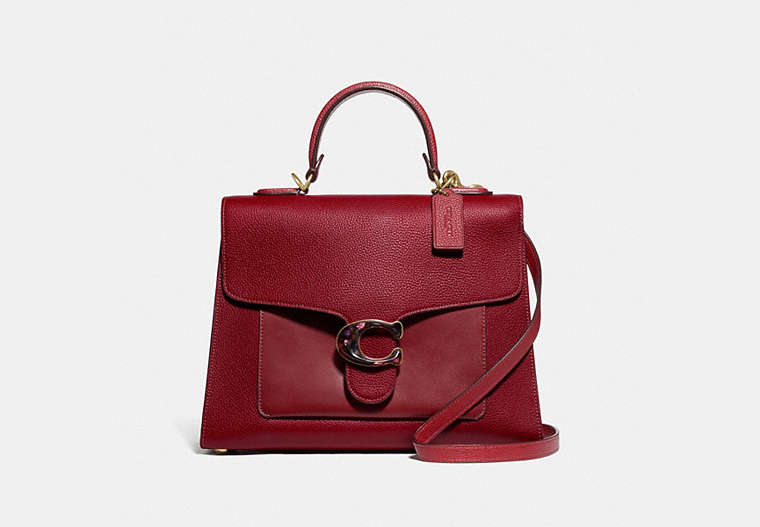 COACH®,TABBY TOP HANDLE,Leather,Large,Brass/Deep Red,Front View