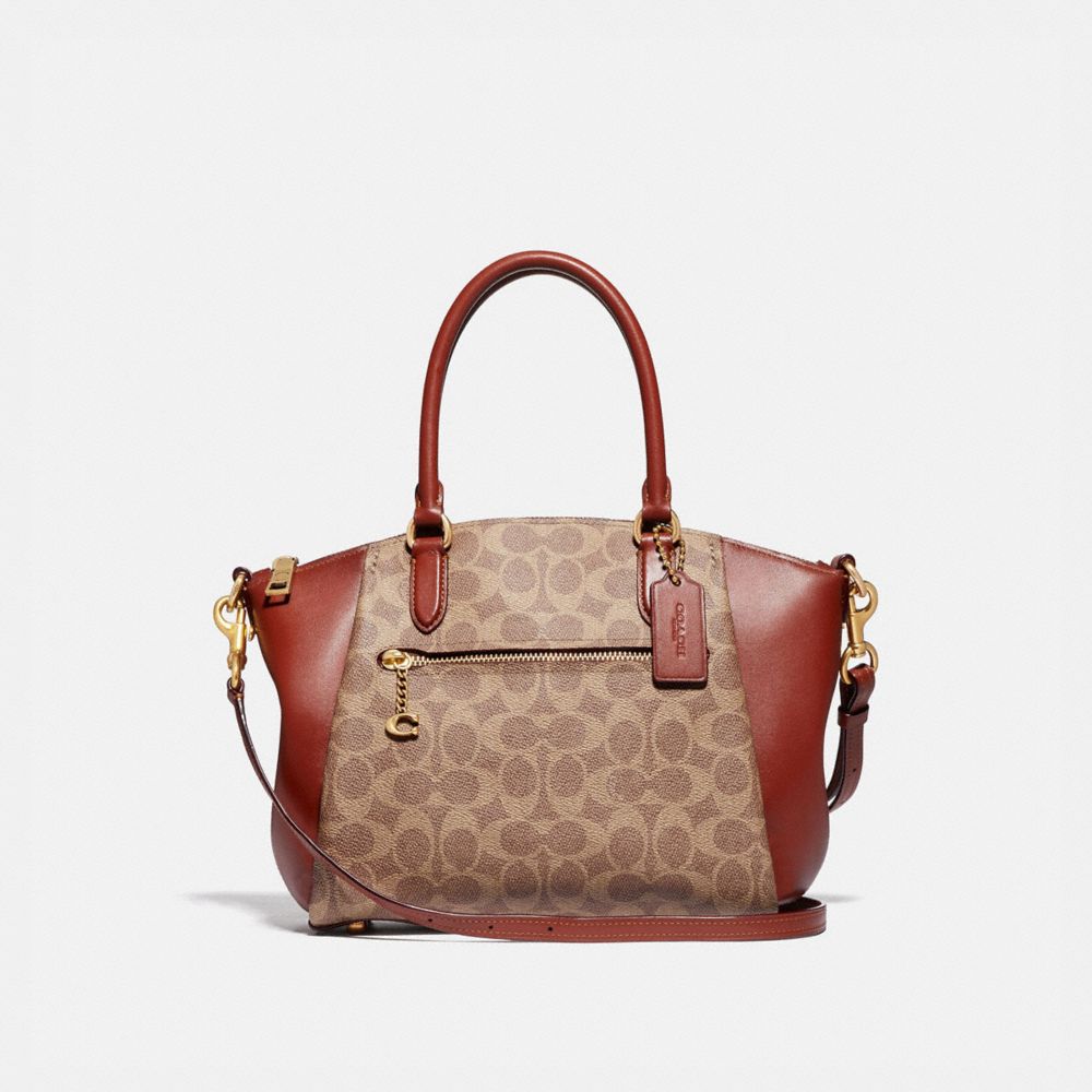 COACH®,ELISE SATCHEL BAG IN SIGNATURE CANVAS,Coated Canvas,Medium,Brass/Tan/Rust,Front View