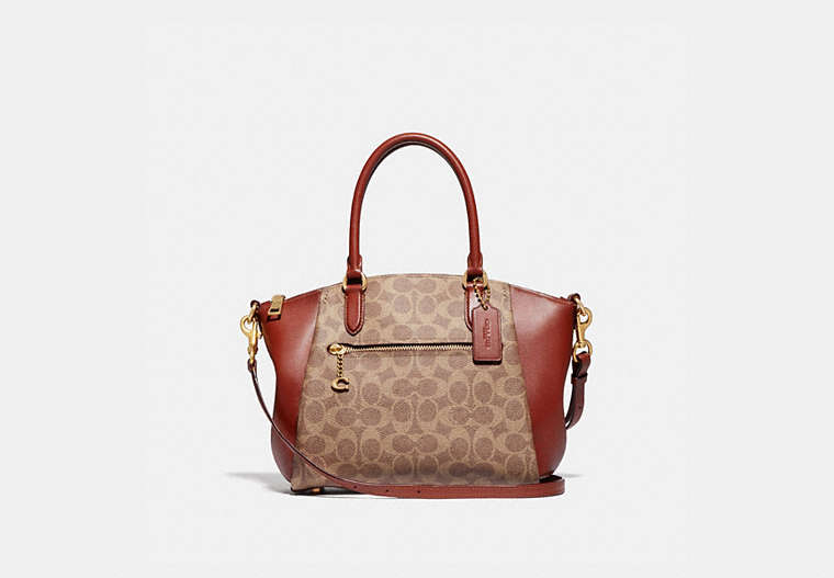 COACH®,ELISE SATCHEL IN SIGNATURE CANVAS,Coated Canvas,Medium,Brass/Tan/Rust,Front View