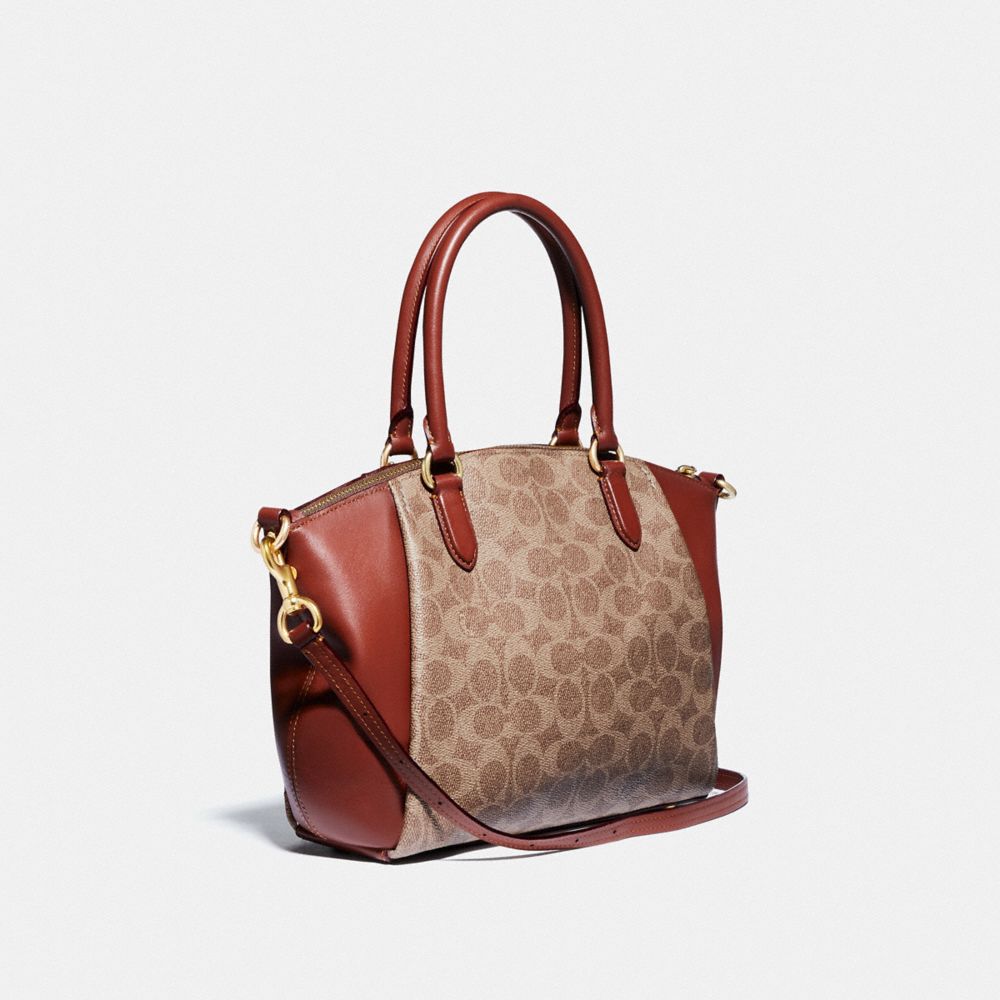 COACH®,ELISE SATCHEL BAG IN SIGNATURE CANVAS,Coated Canvas,Medium,Brass/Tan/Rust,Angle View