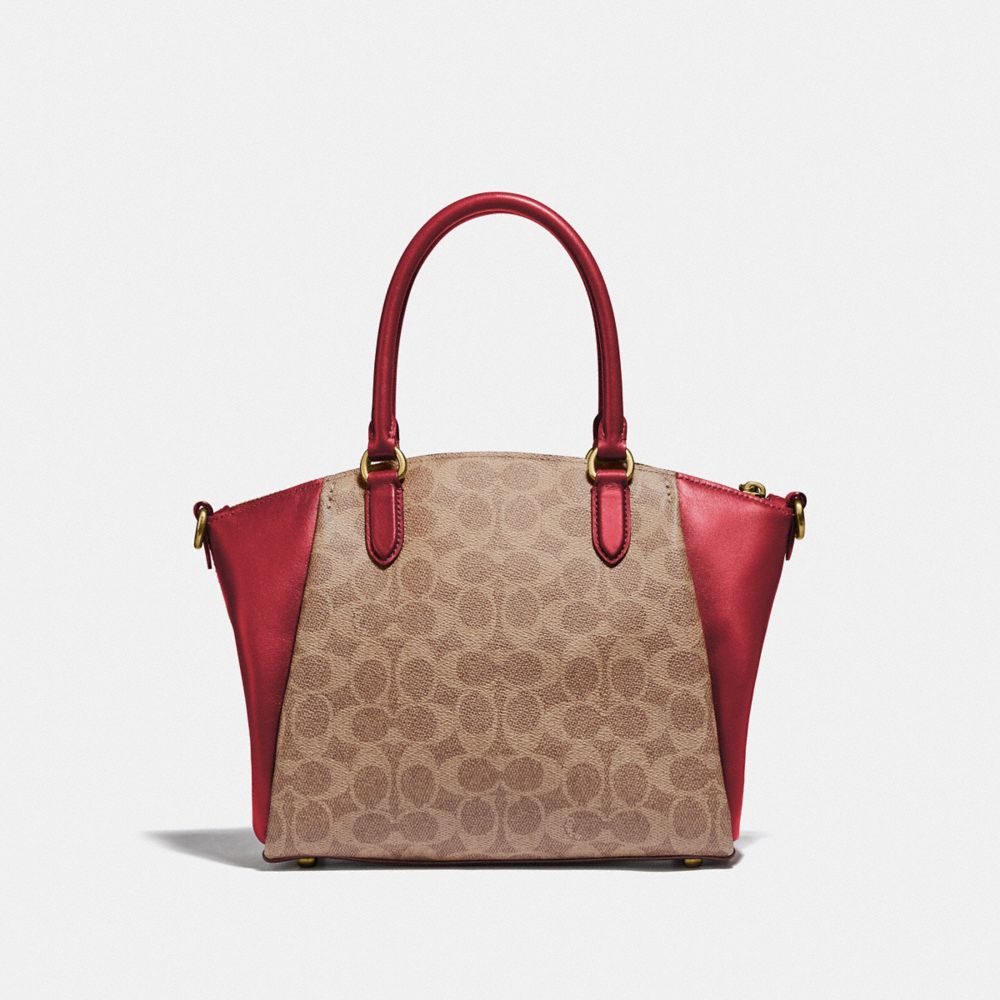 COACH®,ELISE SATCHEL BAG IN SIGNATURE CANVAS,Coated Canvas,Medium,Brass/Tan Red Apple,Back View