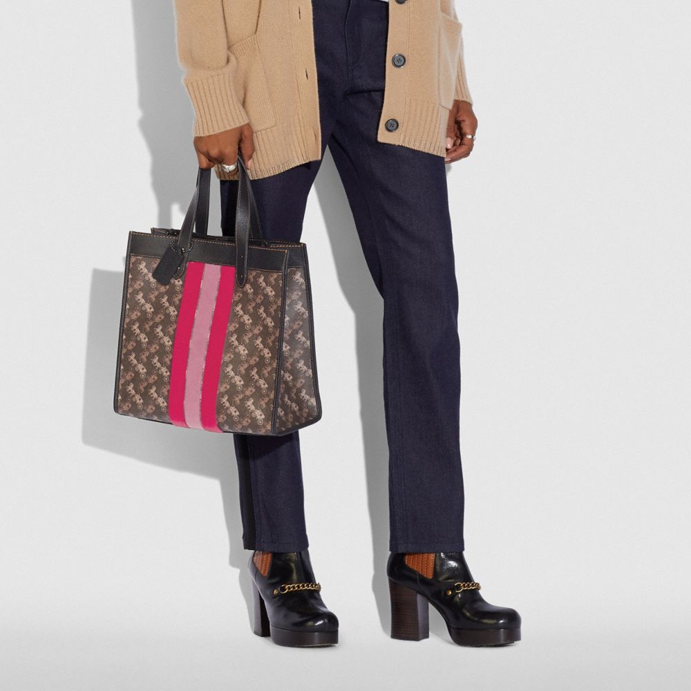 COACH®,Field Tote With Horse And Carriage Print And Varsity Stripe,,Detail View