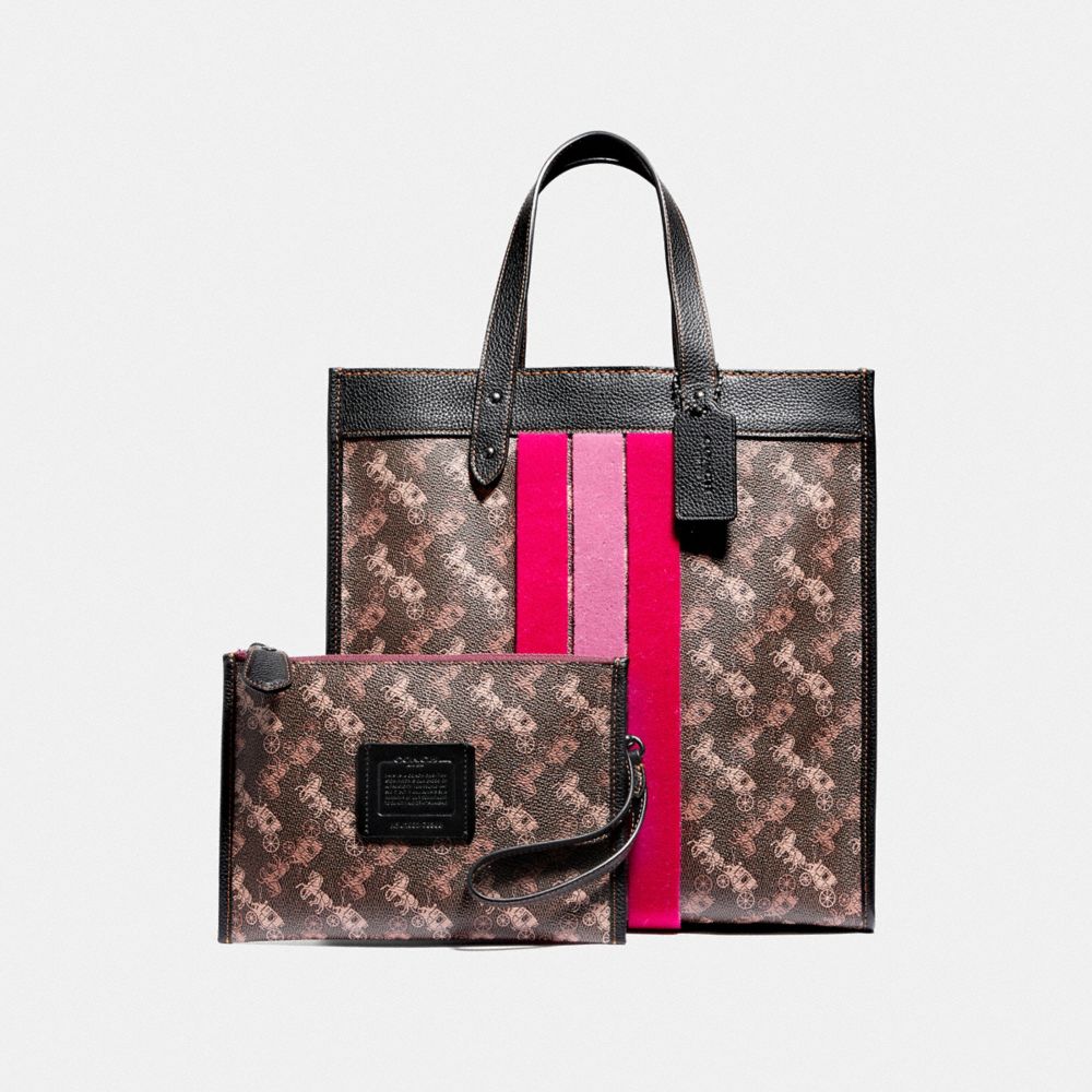 COACH®,Field Tote With Horse And Carriage Print And Varsity Stripe,,Closer View