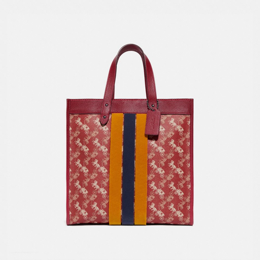 Field Tote With Horse And Carriage Print And Varsity Stripe