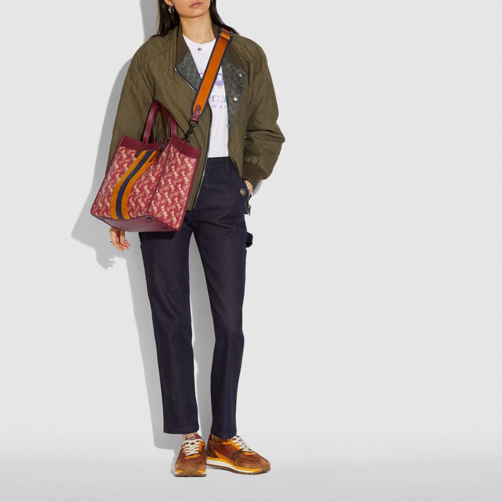 COACH®,Field Tote With Horse And Carriage Print And Varsity Stripe,,Detail View