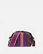COACH®,CAMERA BAG 16 WITH HORSE AND CARRIAGE PRINT AND VARSITY STRIPE,pvc,Mini,Pewter/Black Oxblood,Front View