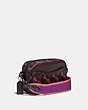 COACH®,CAMERA BAG 16 WITH HORSE AND CARRIAGE PRINT AND VARSITY STRIPE,pvc,Mini,Pewter/Black Oxblood,Angle View