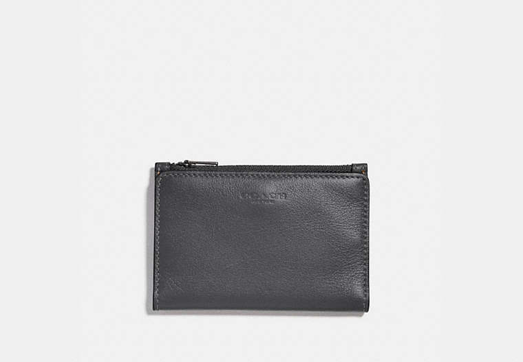 COACH®,BIFOLD ZIP CARD CASE,Smooth Leather,GREY/SILVER,Front View