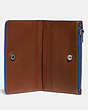 COACH®,BIFOLD ZIP CARD CASE,Smooth Leather,Saddle/Sport Blue,Inside View,Top View