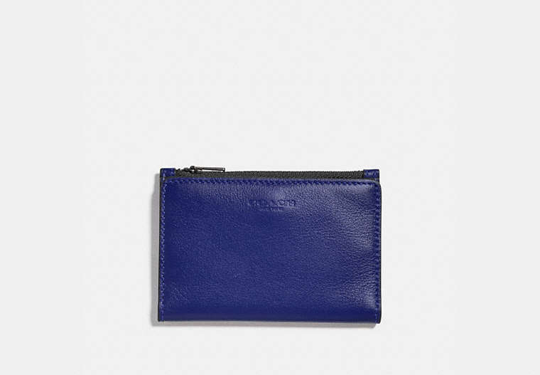 COACH®,BIFOLD ZIP CARD CASE,Smooth Leather,Sport Blue/Silver,Front View