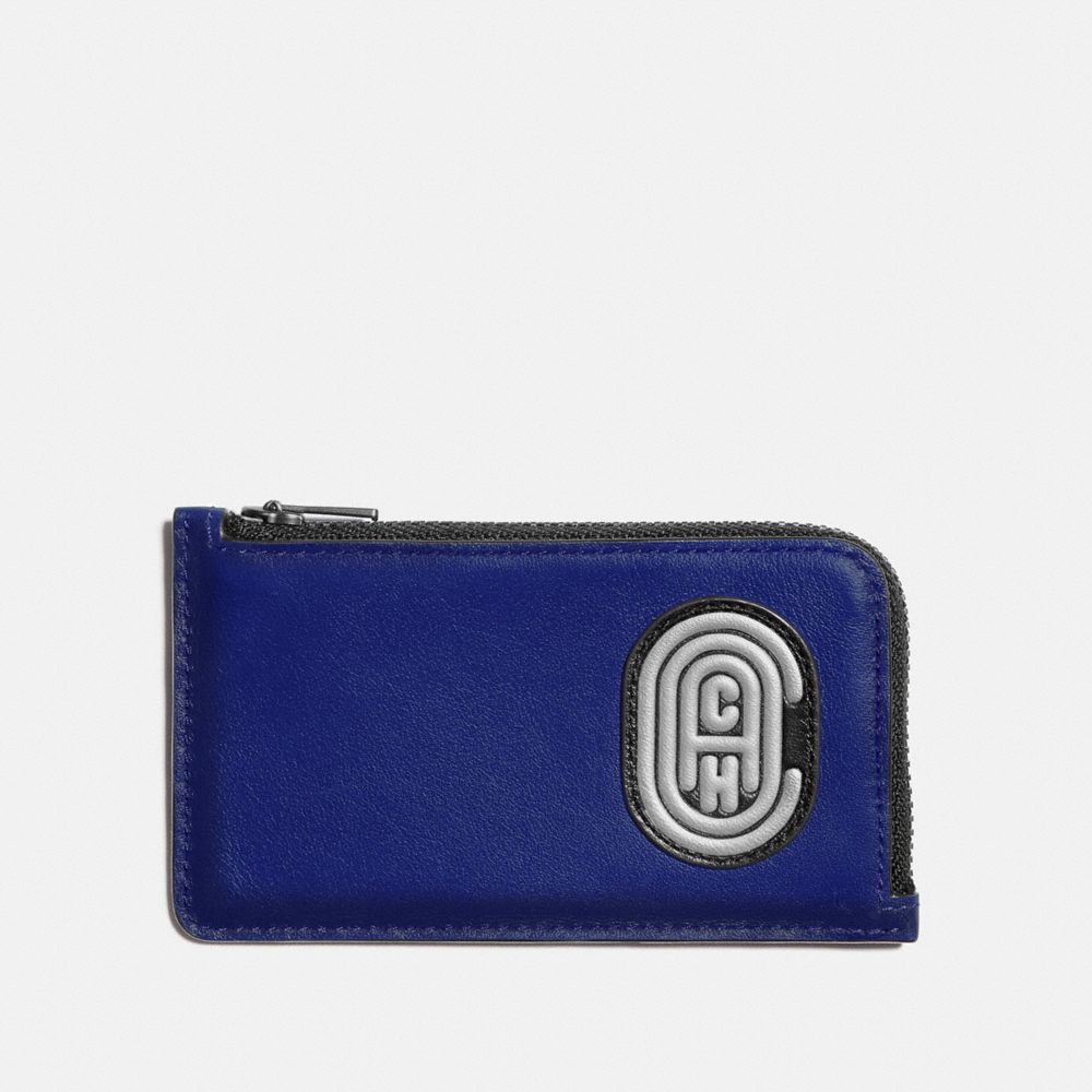 COACH®,L-ZIP CARD CASE WITH REFLECTIVE COACH PATCH,Sport Blue/Silver,Front View
