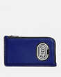 COACH®,L-ZIP CARD CASE WITH REFLECTIVE COACH PATCH,Sport Blue/Silver,Front View