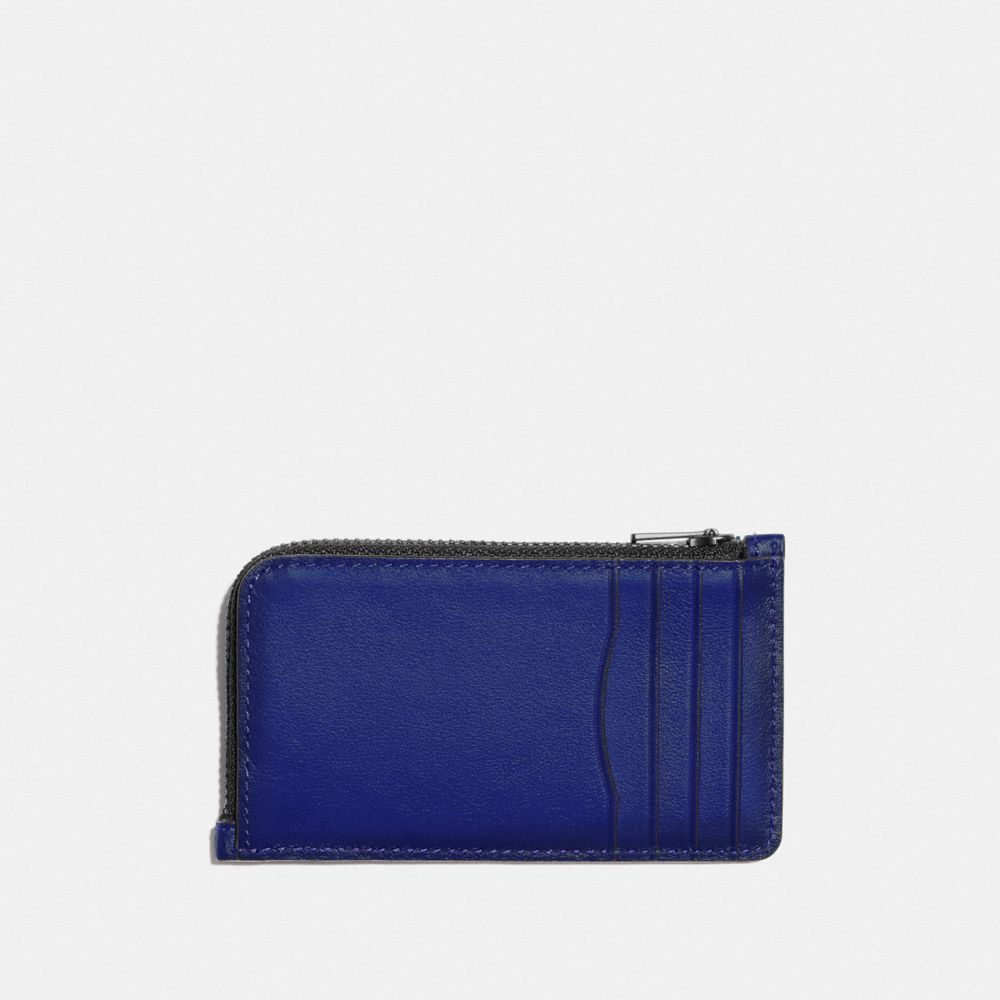 COACH®,L-ZIP CARD CASE WITH REFLECTIVE COACH PATCH,Sport Blue/Silver,Back View