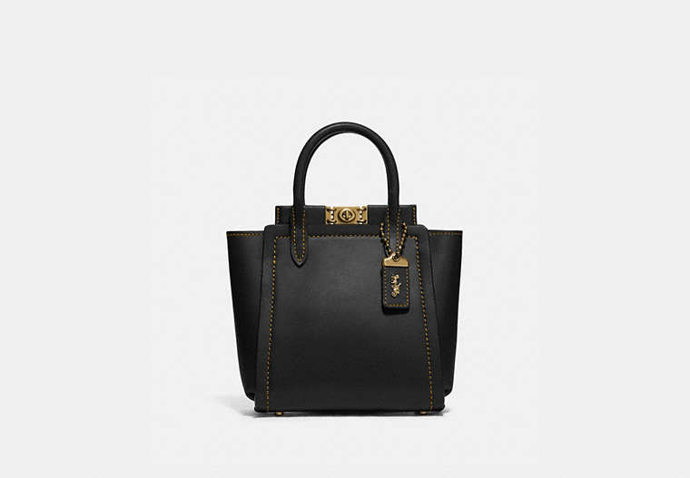 COACH®,TROUPE TOTE 16,Leather,Medium,Brass/Black,Front View
