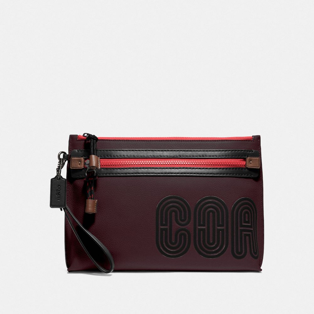 COACH®,POCHETTE ACADEMY AVEC IMPRIMÉ COACH,PVC,Sang De Bœuf/Orange Formule 1,Front View