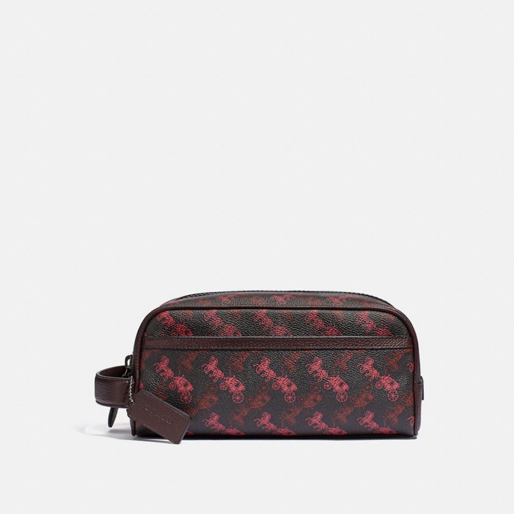 COACH®,TRAVEL KIT WITH HORSE AND CARRIAGE PRINT,pvc,BLACK/RED,Front View