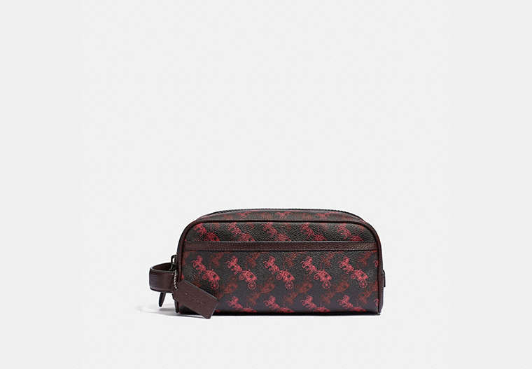 COACH®,TRAVEL KIT WITH HORSE AND CARRIAGE PRINT,pvc,BLACK/RED,Front View