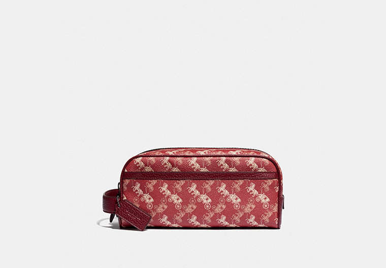 COACH®,TRAVEL KIT WITH HORSE AND CARRIAGE PRINT,pvc,RED/WHITE,Front View
