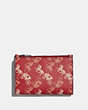 COACH®,BIFOLD ZIP CARD CASE WITH HORSE AND CARRIAGE PRINT,Coated Canvas,RED/WHITE,Front View