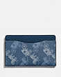 COACH®,SMALL CARD CASE WITH HORSE AND CARRIAGE PRINT,Coated Canvas,BLUE,Front View