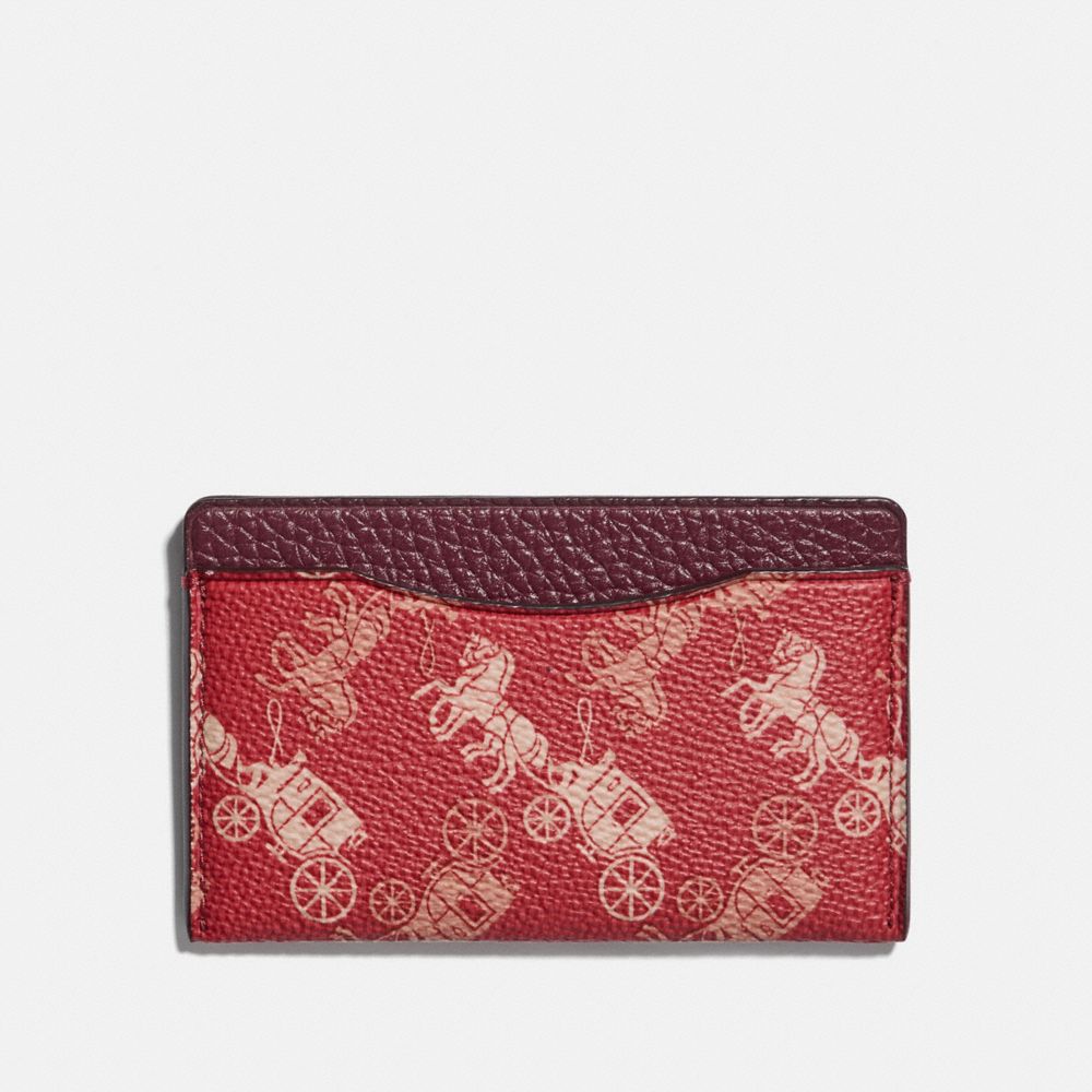 COACH®,SMALL CARD CASE WITH HORSE AND CARRIAGE PRINT,Coated Canvas,RED/WHITE,Front View