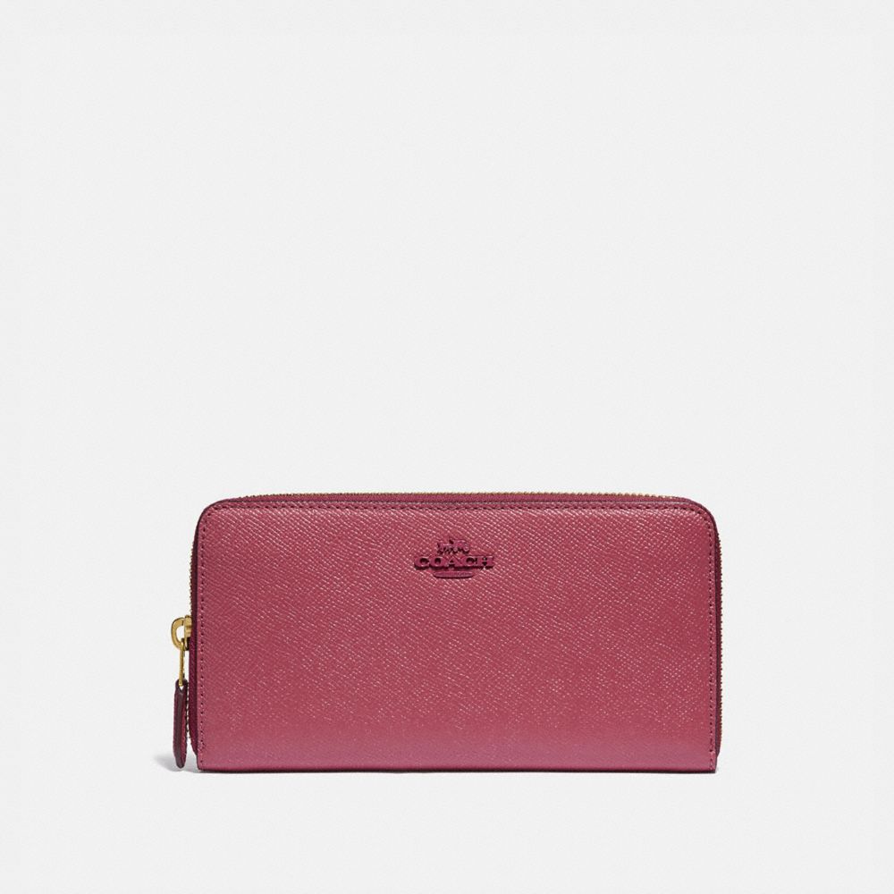 COACH®,ACCORDION ZIP WALLET,Leather,Mini,Brass/Dusty Pink,Front View image number 0