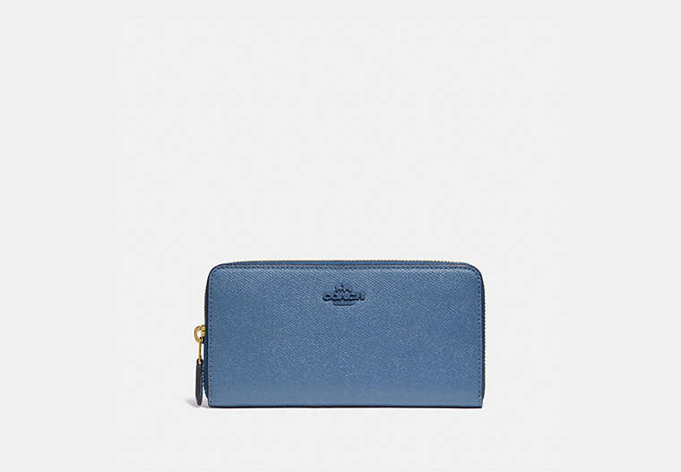 COACH®,ACCORDION ZIP WALLET,Leather,Mini,Brass/Stone Blue,Front View