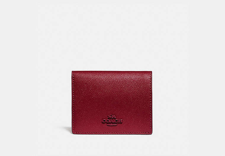 COACH®,SMALL SNAP WALLET,Pebble Leather,Brass/Deep Red,Front View