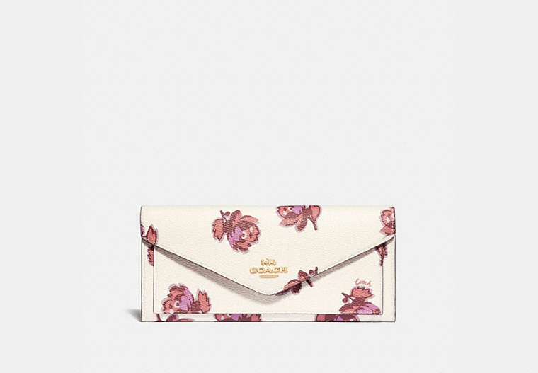 COACH®,SOFT WALLET WITH FLORAL PRINT,Coated Canvas,Gold/Chalk Floral Print,Front View